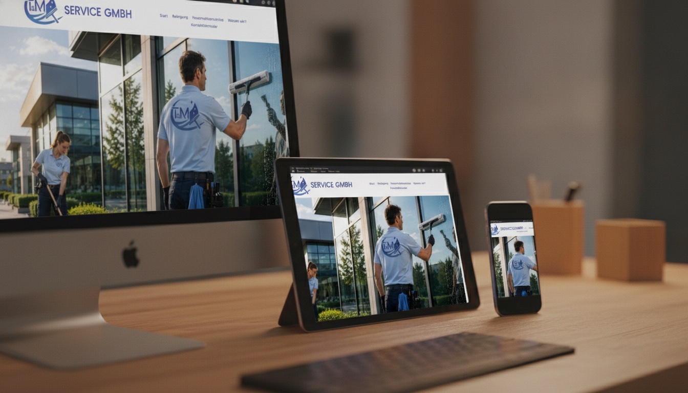 Responsive Website eines Kunden, dargestellt auf Desktop, Tablet und Smartphone